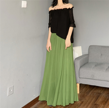 OLIVE GREEN Full Length Chiffon Skirt Summer Beach Chiffon Maxi Skirts Plus Size image 3