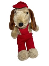 Interpur Brown Puppy Dog Red Corduroy Hat Overalls 15 Inch Stuffed Toy vtg Plush - $15.28