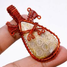 Fossil Coral Gemstone Gift Copper Wire Wrapped Pendant Handcrafted 2.30&quot; SA 1632 - £3.98 GBP