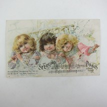 Victorian Trade Card Sterling Pianos Derby Connecticut 3 Little Girls Antique - £16.02 GBP