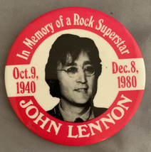 Vintage 1980 In Memory of John Lennon Pinback Pin Button The Beatles - £6.49 GBP