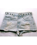 Forever 21 Women&#39;s Booty Jean Shorts Size 27 Solid Blue Studded Distressed - €12,14 EUR