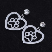 High Quality 100% Stainless Steel Dog Paw Heart Charm Earring for Women Gift Sup - £6.76 GBP