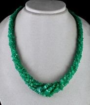 Natural Colombian Emerald Beads Uncut 6 L 442 Cts Fine Gemstone Silver Necklace - £1,142.61 GBP