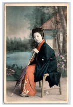 Studio Portrait Giesha Woman Traditional Dress Pre War Japan UNP Postcard O16 - $17.77