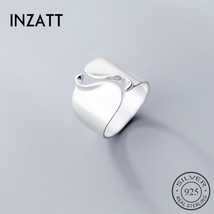 INZATT Real 925 Sterling Silver Minimalist Wave Wide Opening Ring For Fashion Wo - £19.88 GBP