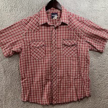 Wrangler Western Men's Red Plaid Pearl Snap Shirt Short Sleeve Button Up Large - $9.60