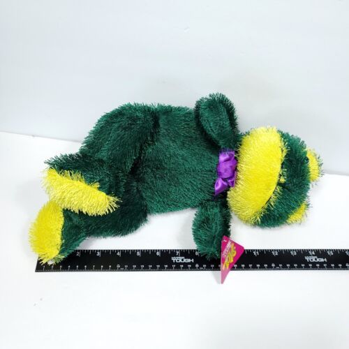 Sugar Loaf FROG Dark Green Yellow Furry 14" Tall Plush Stuffed Purple Bow w/ Tag Item image 5