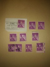 Lot #4 10 1954 Lincoln 4 Cent Cancelled Postage Stamps Purple Vintage VTG... - $14.85