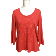 By Chico&#39;s Womens Size 2 Red Long Sleeve Top Embellished - $15.68