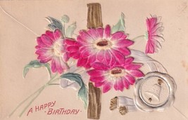 Velvet Material Flowers Happy Birthday Garnett KS Postcard E06 - £7.08 GBP