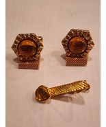 Vintage Mesh Wrap Around Golden Red Textured Cufflinks &amp; Tie Clip Set Read - $20.00