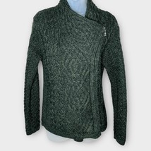 ARAN CRAFTS forest green asymmetric zip cable knit wool sweater size medium - $62.89