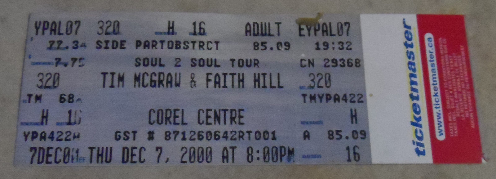 TIM McGRAW &amp; Faith Hill 2000 Full Ticket Stub Corel Ottawa Mint Soul 2 S... - $4.77