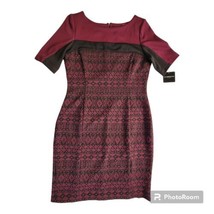 NWT Liz Claiborne 16 Womens Magenta Black Dress Retail $79 Stretch Zipper Round - £23.70 GBP