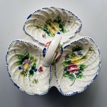 Japan Hand Painted 3 Part Divided Serving Dish Center Handle w Florals Vintage - £14.77 GBP