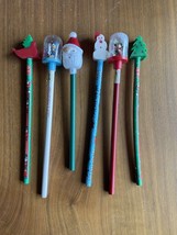 Lot Of 6 Christmas Pencils With Toppers Santa Snowman Mickey Mouse Trees Duck - £15.67 GBP