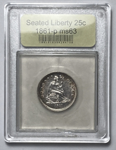Rare- 1861P- Liberty Seated Quarter- USCG- MS63- 90% Silver - £432.08 GBP