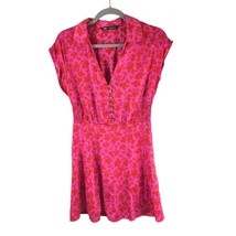 Zara Printed Satin Dress Mini Floral A Line Cap Sleeve Pink Red S - £15.16 GBP