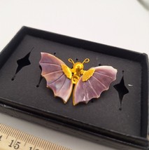 1960s gold tone Purple and white Shell Vintage Butterfly Pin - $22.50