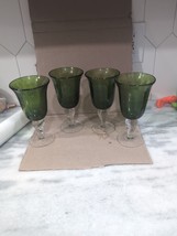 Artland Emerald Green Bubble Wine Goblet Glasses, Hand Blown Set of 4, 7&quot; Tall - £38.92 GBP