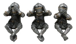 Set of 3 Medieval See Hear Speak No Evil Royal Knights Shelf Sitters Figurines - £30.03 GBP