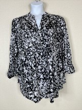 NWT Cocomo Womens Plus Size 2X Blk/Wht Floral Pocket V-neck Blouse 3/4 Sleeve - £22.27 GBP