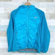 The North Face Fleece Puffer Jacket Blue Full Zip Hooded Zip Pockets Girls XL 18 - £19.77 GBP