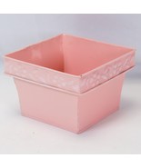 Flower Enamel Tin Planter Pot Enamelware Pink Embossed Rim MCM  5.5&quot; W x... - $26.79 CAD