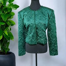 Vintage Magali Gazzelle Ciampi Emerald Green 100% Silk Embroidered Sequin Bead E - £59.39 GBP