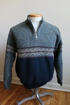 Vtg Lands&#39; End M Wool Blend Color Block Fair Isle Half Zip Sweater - £28.64 GBP