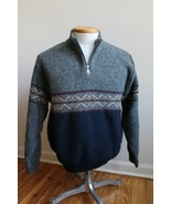 Vtg Lands&#39; End M Wool Blend Color Block Fair Isle Half Zip Sweater - £28.30 GBP