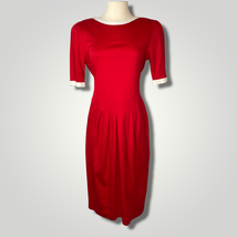 Vintage 1980s Red White Criss Cross Back Dress Short Sleeve Knee Length Med - £34.40 GBP