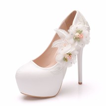 Fashion Wedding Shoes Lace Flowers Bridal High Heels Women Party Dress White Swe - £48.17 GBP