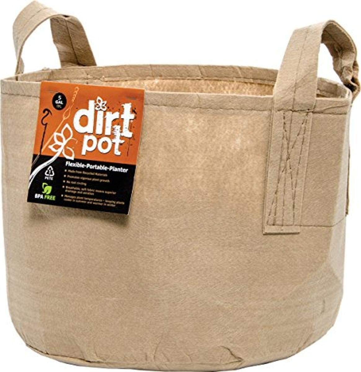 Hydrofarm Hgdbt5H Dirt Pot With Handle, 5 Gallon,Tan Flexible Portable, ... - $23.99