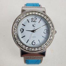 Vintage Turquoise &amp; Silver Tone Clamp Wrist Watch Faux Diamonds NEW BATTERY - £42.60 GBP