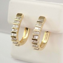 2Ct Round &amp; Baguette Simulated Diamond Hoop Earring&#39;s 14K Yellow Gold Plated - £59.20 GBP