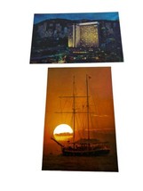 Schooner Ship Mary Day Sunset postcard and Hong Kong Hilton night view postcards - £7.29 GBP