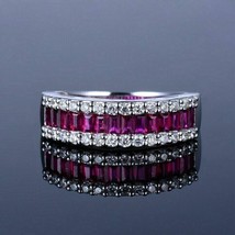 2Ct Baguette Cut CZ Pink Ruby Half Eternity Wedding Ring 14K White Gold Finish - £78.87 GBP