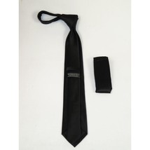 Mens Narrow Tie/Hankie Set Microfiber Silky Vito Rofolo VTR-90 Solid Black image 2