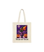 Funny Halloween Black Cat Treat or Treat/ Trick or Treat Cotton Canvas T... - £14.25 GBP