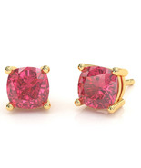Pink Tourmaline 6mm Cushion Stud Earrings in 10k Yellow Gold - $475.25 CAD