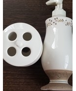 Handpainted ~ Glass ~ Soap Dispenser &amp; Matching Toothbrush Holder - $35.91 CAD