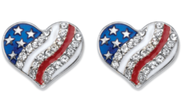 Crystal Enamel Heart Shaped American Flag Stainless Steel Earrings - £39.53 GBP