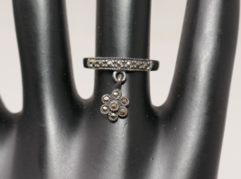 TH Sterling Silver 925 Marcasite Dangling Flower Adjustable Ring Size 6 - $29.99