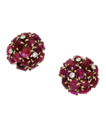 14k Yellow Gold 25.9 ct Ruby Cabochon Cluster Clip-On Earrings 0.80 ct D... - $119,186.76 MXN