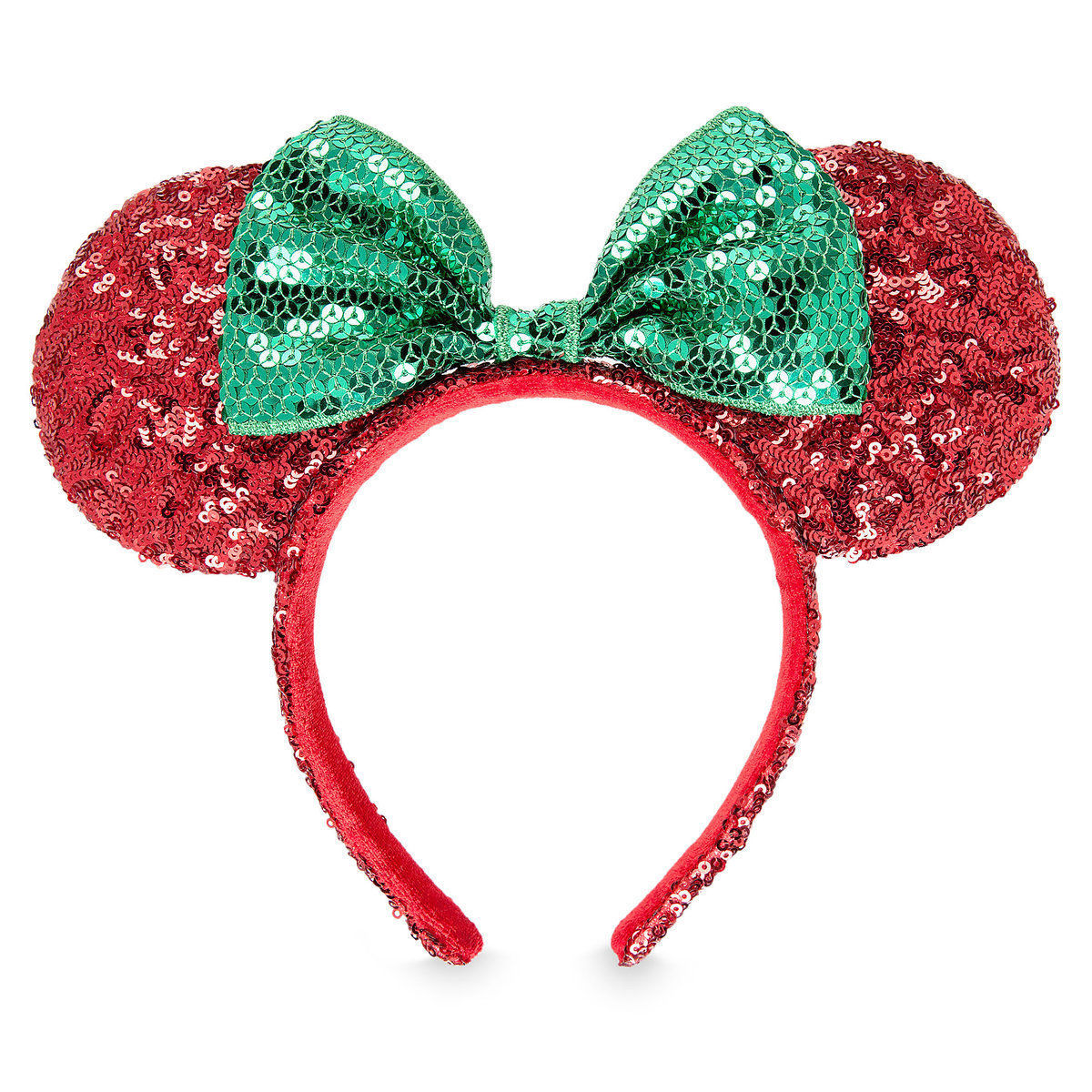 Disney Parks Minnie Mouse Headband Ears Sequins Christmas Red Green 2017 - £63.90 GBP