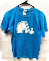 Quebec Nordiques NHL USED Vintage Tee Shirt Blue White Logo Adult Men&#39;s ... - £15.61 GBP