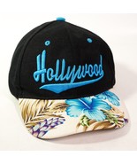 Hollywood 3D Embroidery Adjustable Hook &amp; Loop Hat Cap Black Blue Floral... - £14.36 GBP