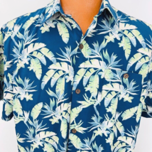 Caribbean Joe Hawaiian Aloha XL Shirt Plumeria Bird Of Paradise Blue Tropical - £32.07 GBP